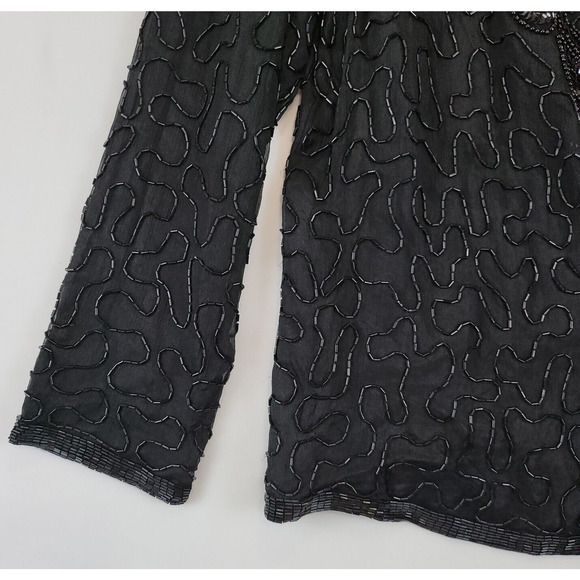 Silk Open Jacket Beaded Sequin AP Ltd Women M Black Evening Cocktail Festive Vtg - Picture 15 of 16